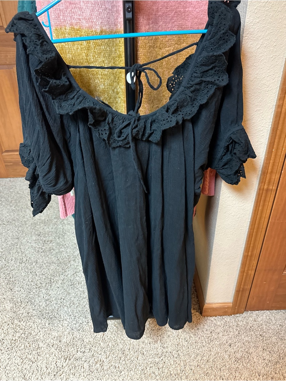 Show Me Your MuMu Black Eyelet Ruffle Off-Shoulder Tunic Dress